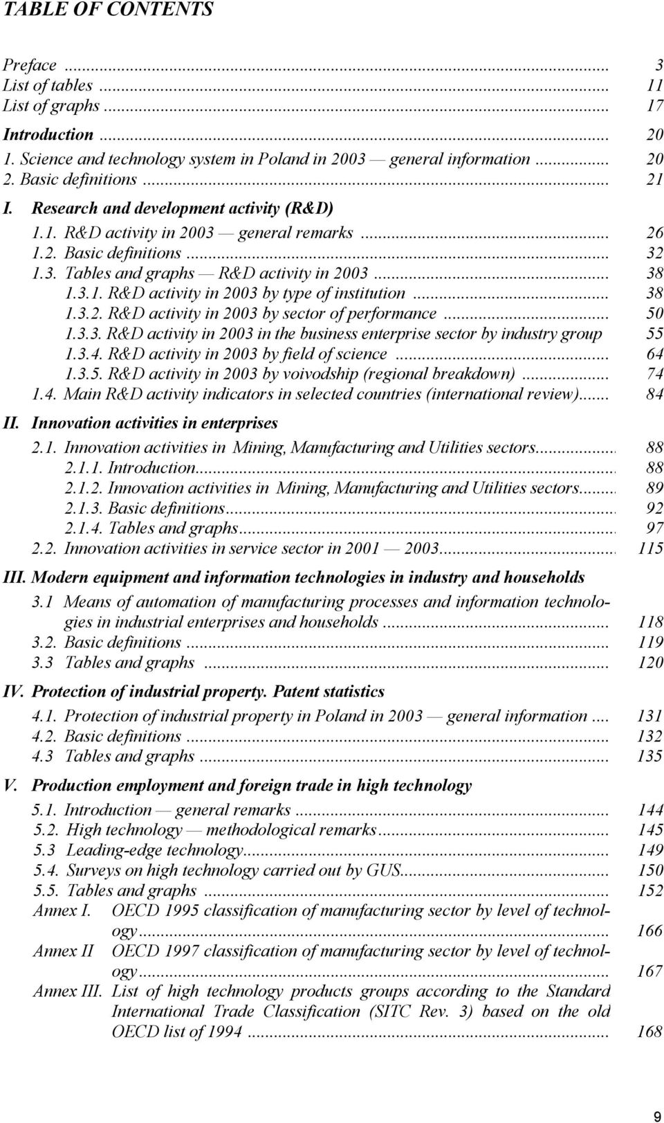 .. 38 1.3.2. R&D activity in 2003 by sector of performance... 50 1.3.3. R&D activity in 2003 in the business enterprise sector by industry group 55 1.3.4. R&D activity in 2003 by field of science.