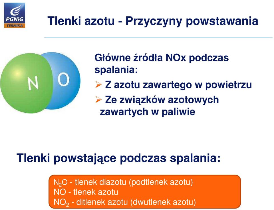 zawartych w paliwie Tlenki powstające podczas spalania: N 2 O - tlenek