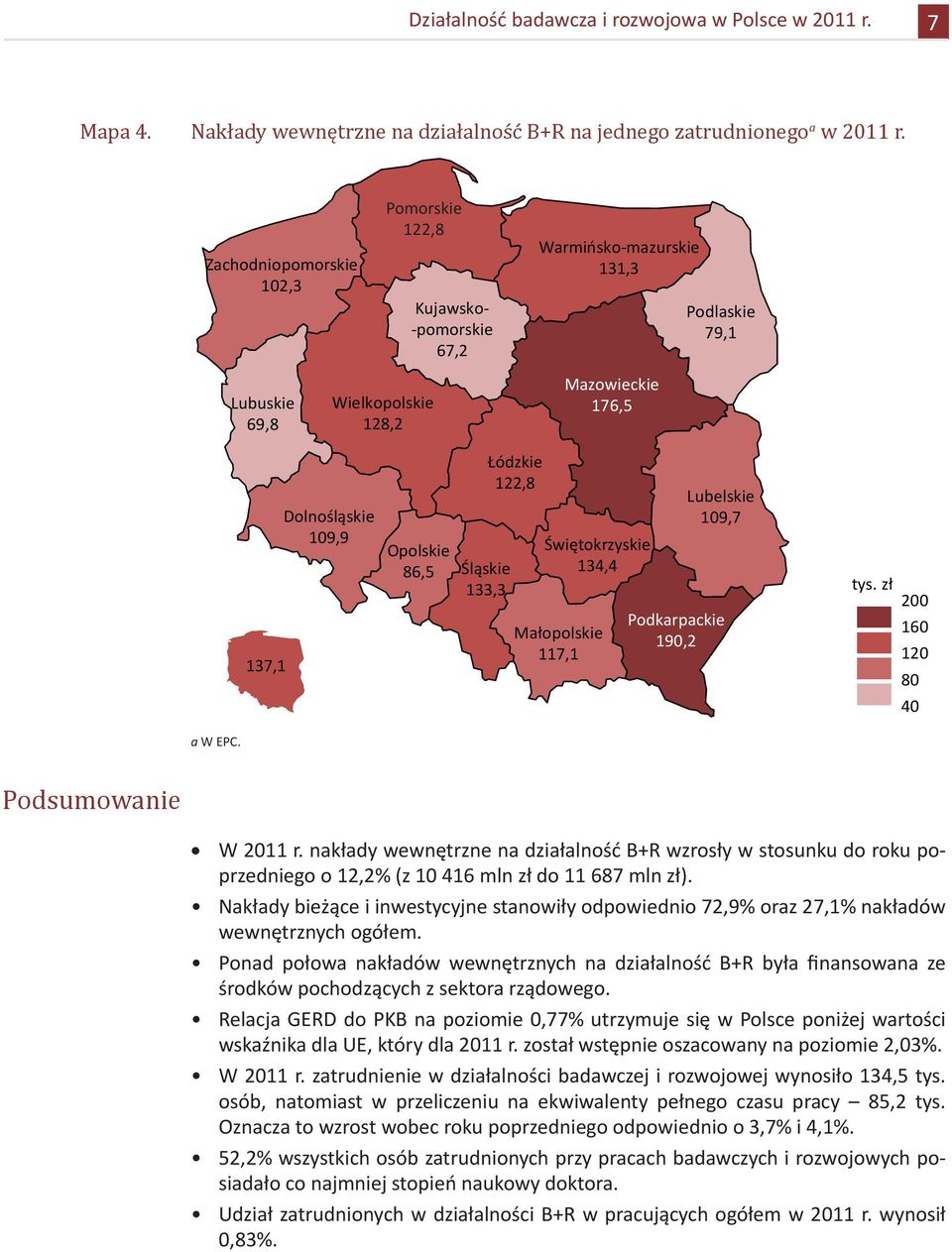 Nakłady bieżące i inwestycyjne stanowiły odpowiednio 72,9% oraz 27,1% nakładów wewnętrznych ogółem.