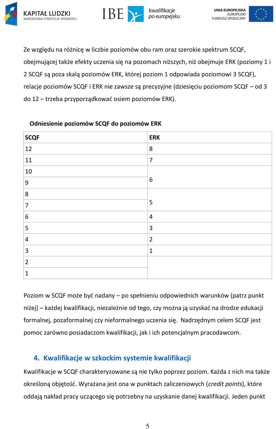 Odniesienie poziomów SCQF do poziomów ERK SCQF ERK 12 8 11 7 10 9 6 8 7 5 6 4 5 3 4 2 3 1 2 1 Poziom w SCQF może być nadany po spełnieniu odpowiednich warunków (patrz punkt niżej) każdej