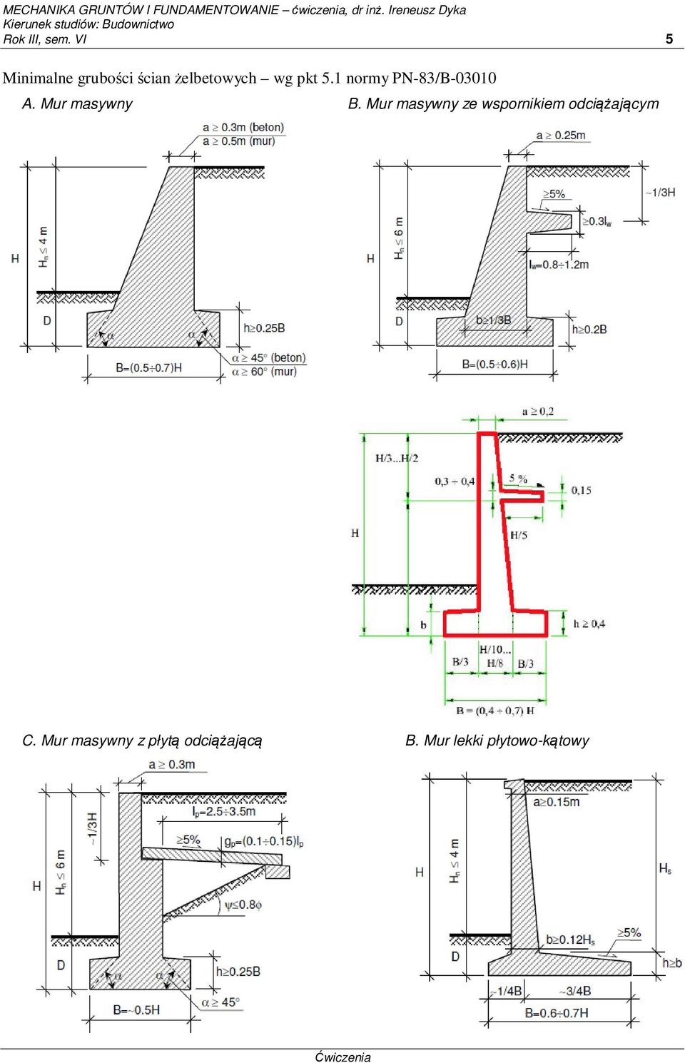 1 normy PN-83/B-03010 A. Mur masywny B.