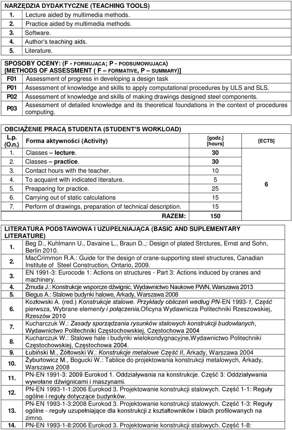 apply computational procedures by ULS and SLS. P0 Assessment of knowledge and skills of making drawings designed steel components.