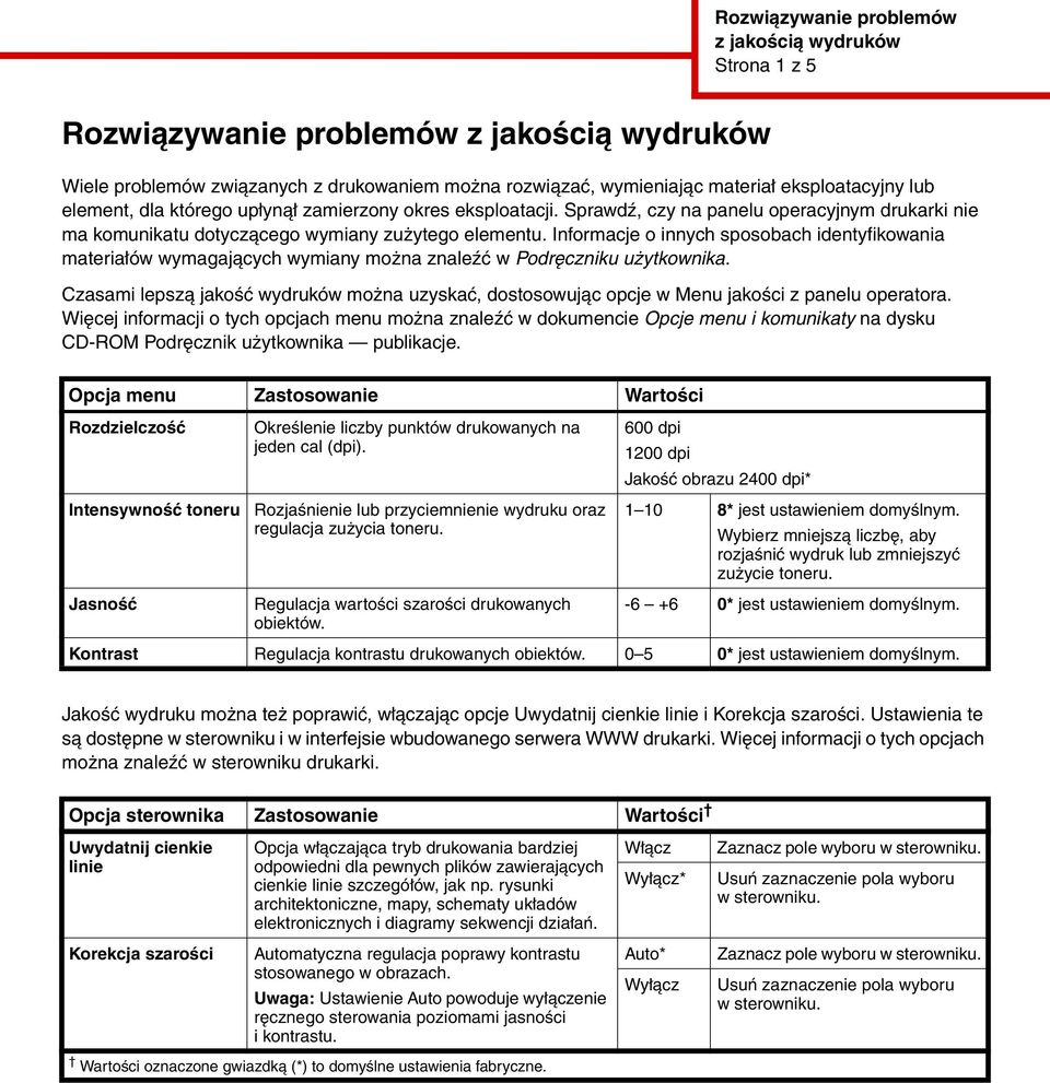 Informacje o innych sposobach identyfikowania materiałów wymagających wymiany można znaleźć w Podręczniku użytkownika.