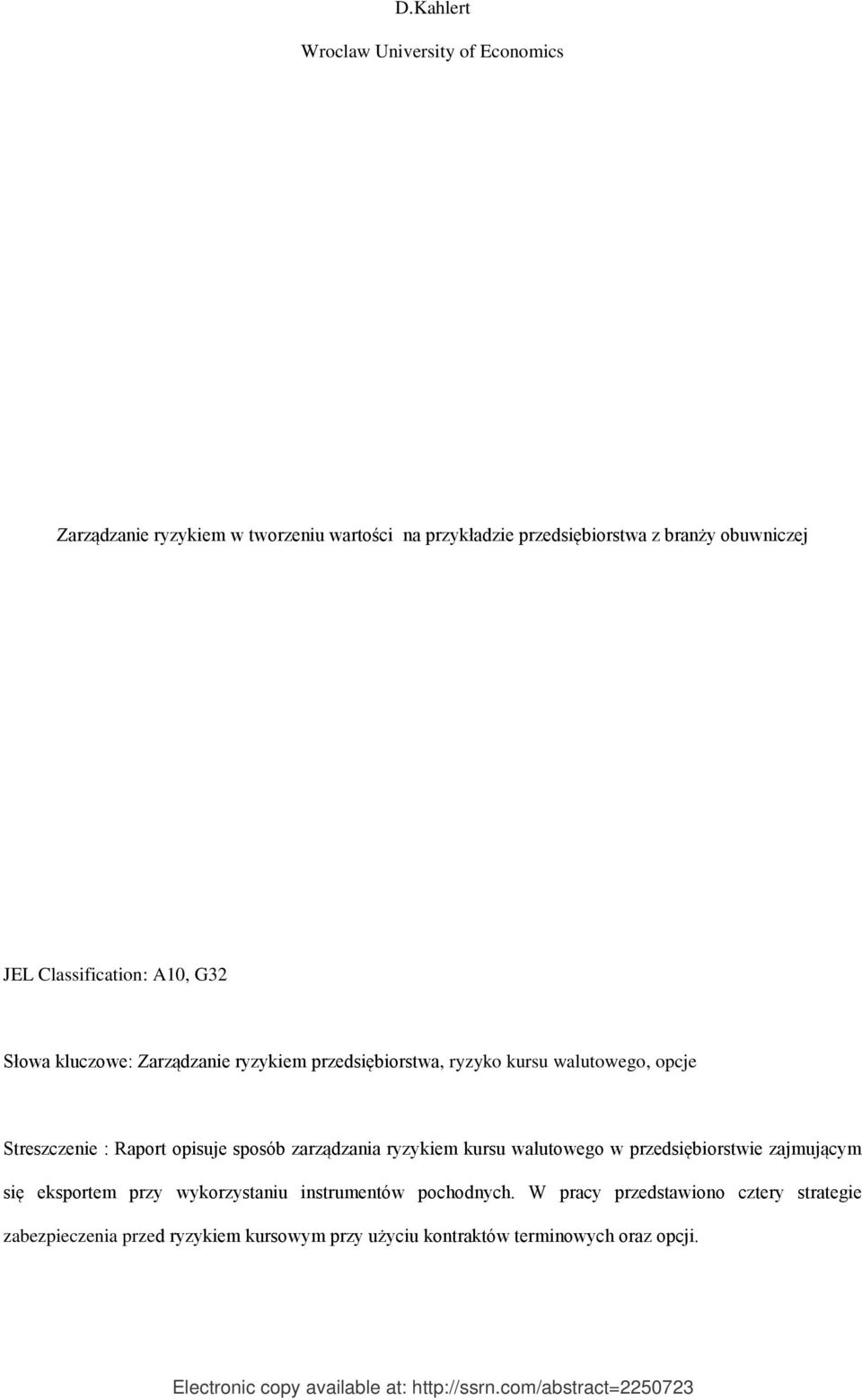 zarządzania ryzykiem kursu walutowego w przedsiębiorstwie zajmującym się eksportem przy wykorzystaniu instrumentów pochodnych.