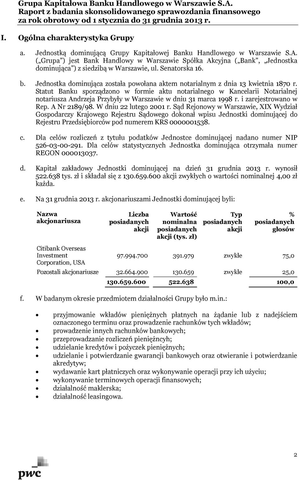 Jednostka dominująca została powołana aktem notarialnym z dnia 13 kwietnia 1870 r.