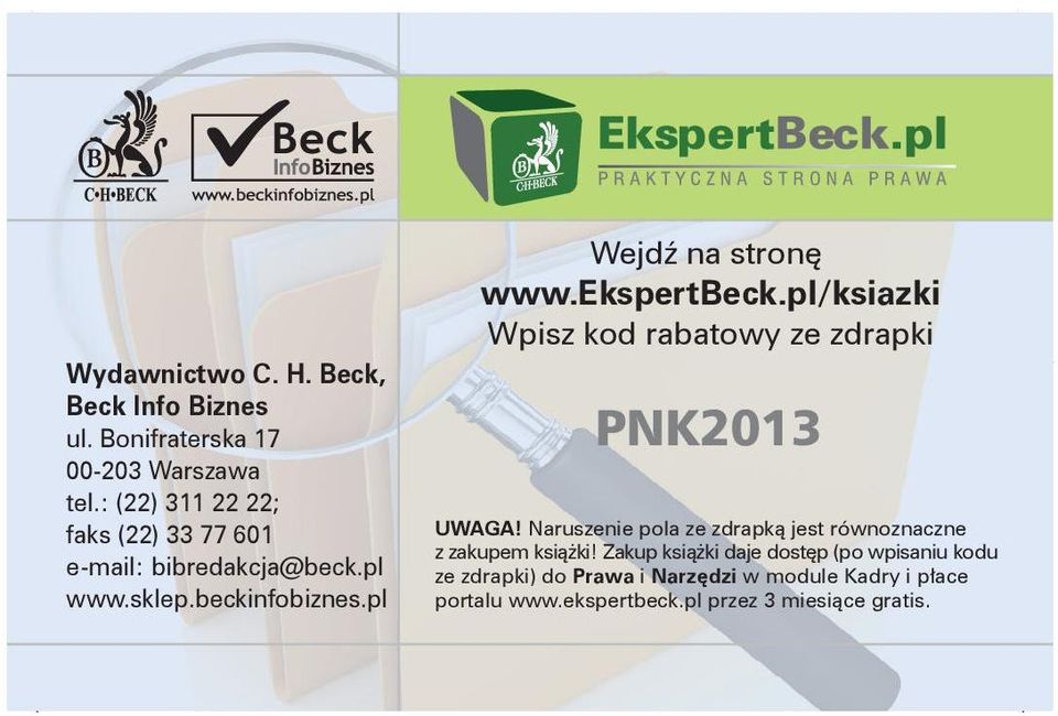 ekspertbeck.pl/ksiazki Wpisz kod rabatowy ze zdrapki PNK2013 UWAGA!