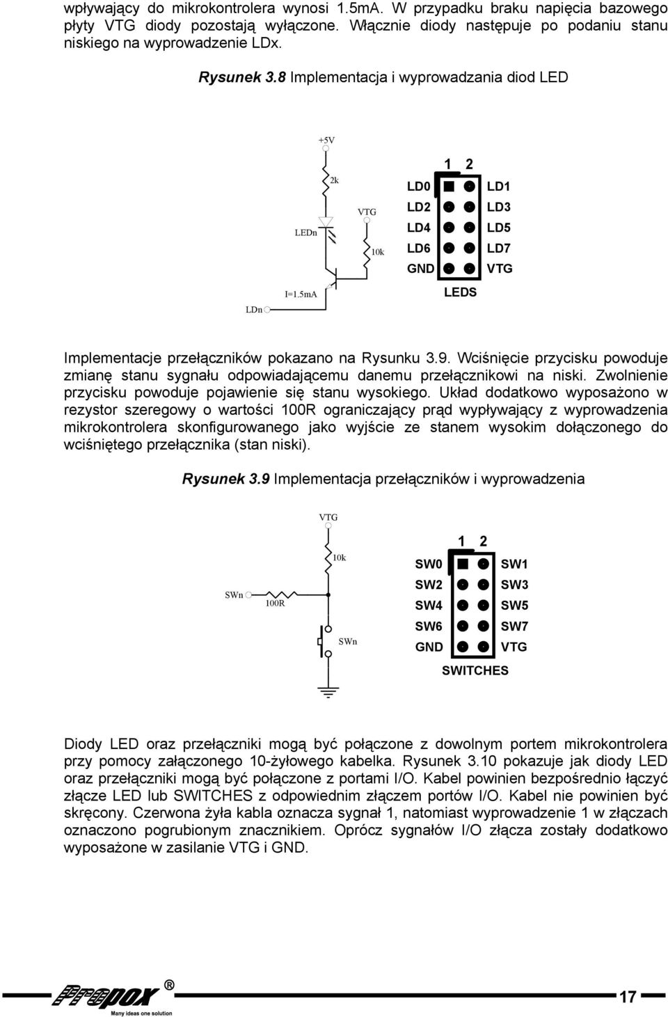 Wciśnięcie przycisku powoduje zmianę stanu sygnału odpowiadającemu danemu przełącznikowi na niski. Zwolnienie przycisku powoduje pojawienie się stanu wysokiego.