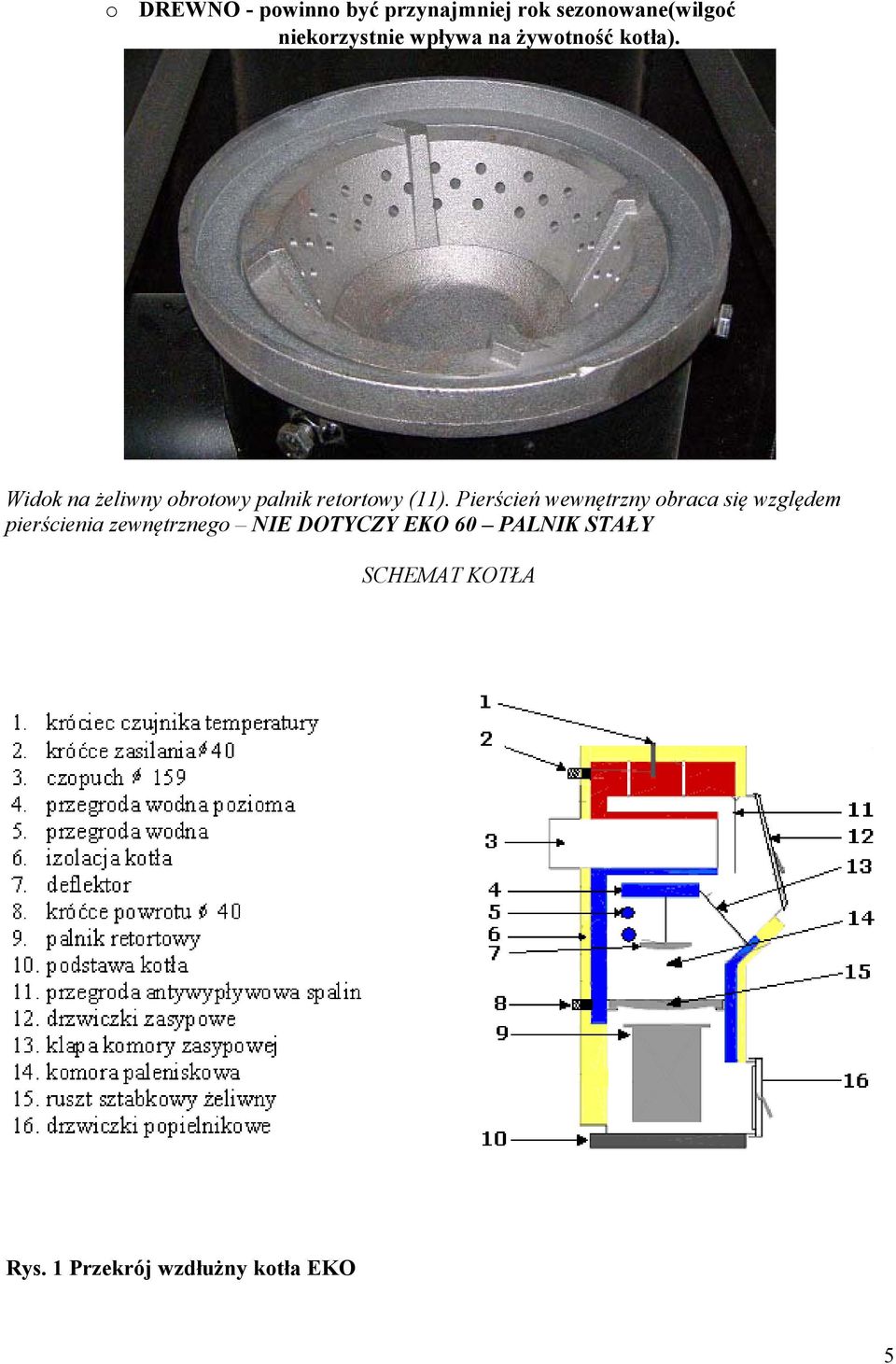 Widok na żeliwny obrotowy palnik retortowy (11).