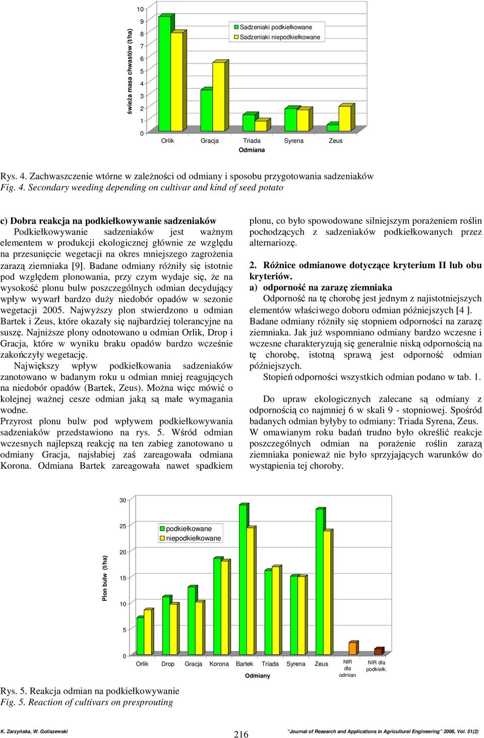 ze względu na przesunięcie wegetacji na okres mniejszego zagroŝenia zarazą ziemniaka [9].