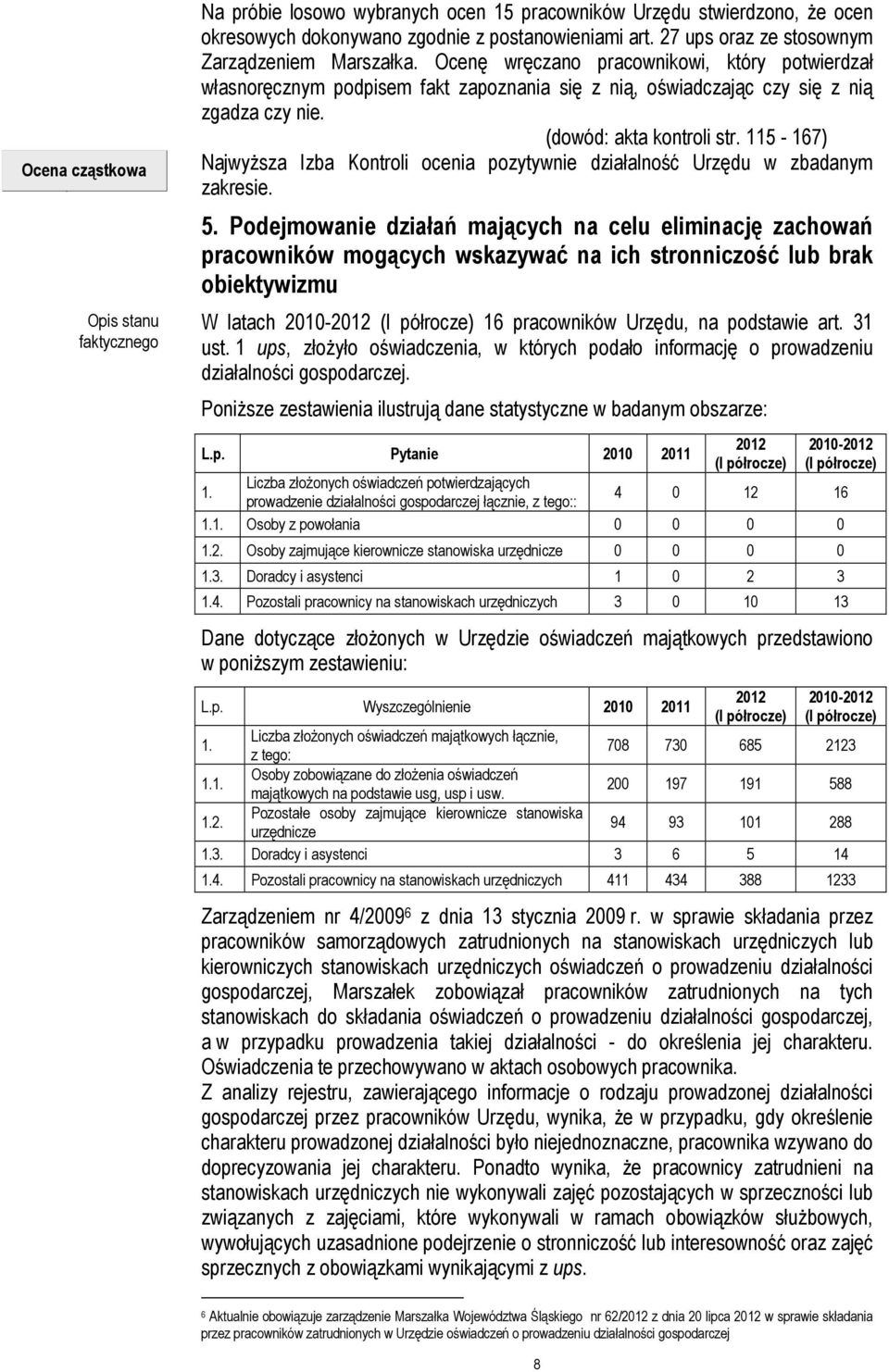 (dowód: akta kontroli str. 115-167) NajwyŜsza Izba Kontroli ocenia pozytywnie działalność Urzędu w zbadanym zakresie. 5.