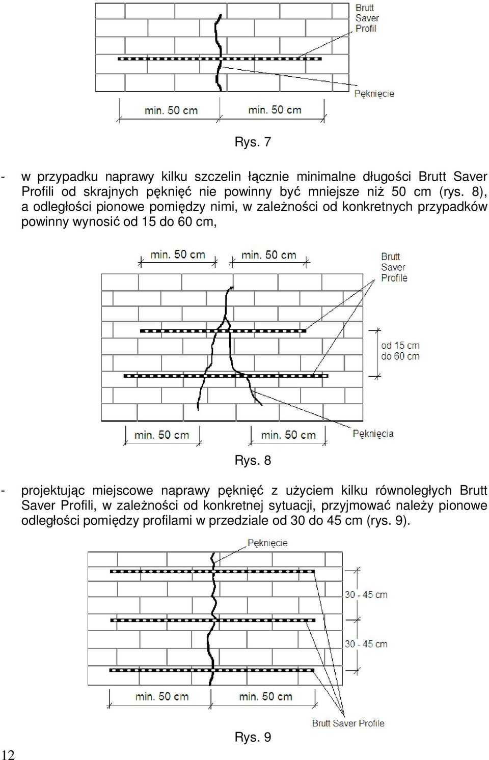 8), a odległości pionowe pomiędzy nimi, w zaleŝności od konkretnych przypadków powinny wynosić od 15 do 60 cm, Rys.
