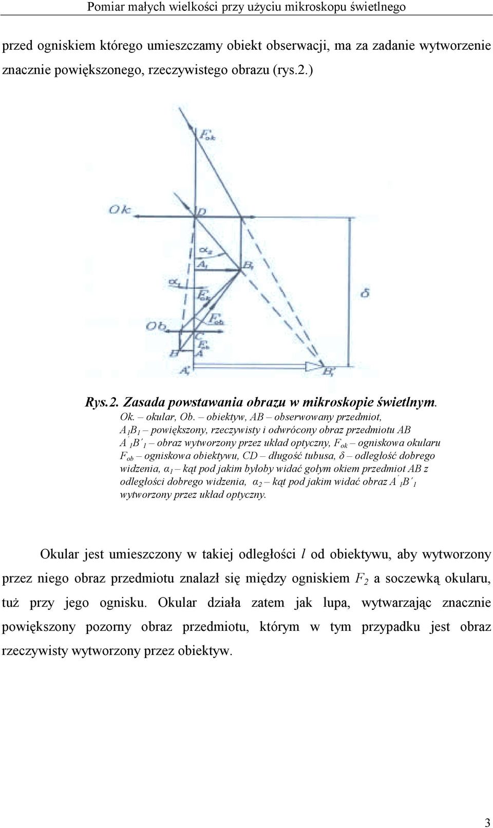 obiektyw, AB obserwowany przedmiot, A 1 B 1 powiększony, rzeczywisty i odwrócony obraz przedmiotu AB A 1B 1 obraz wytworzony przez układ optyczny, F ok ogniskowa okularu F ob ogniskowa obiektywu, CD