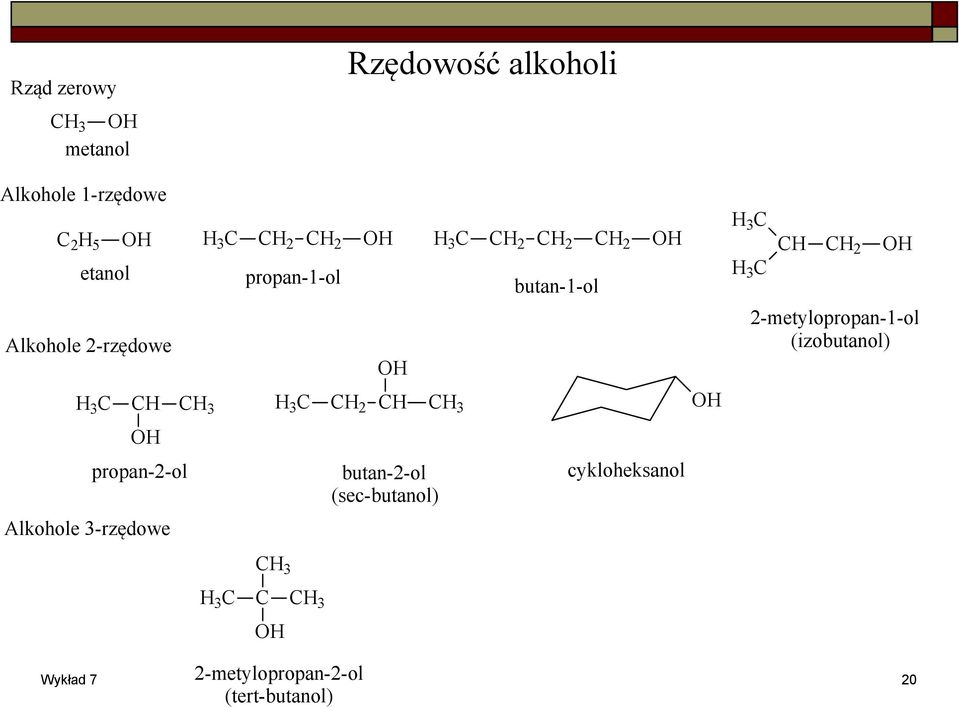 butan-2-ol (sec-butanol) 3 C C 2 C 2 C 2 butan-1-ol cykloheksanol 3 C 3 C C C 2