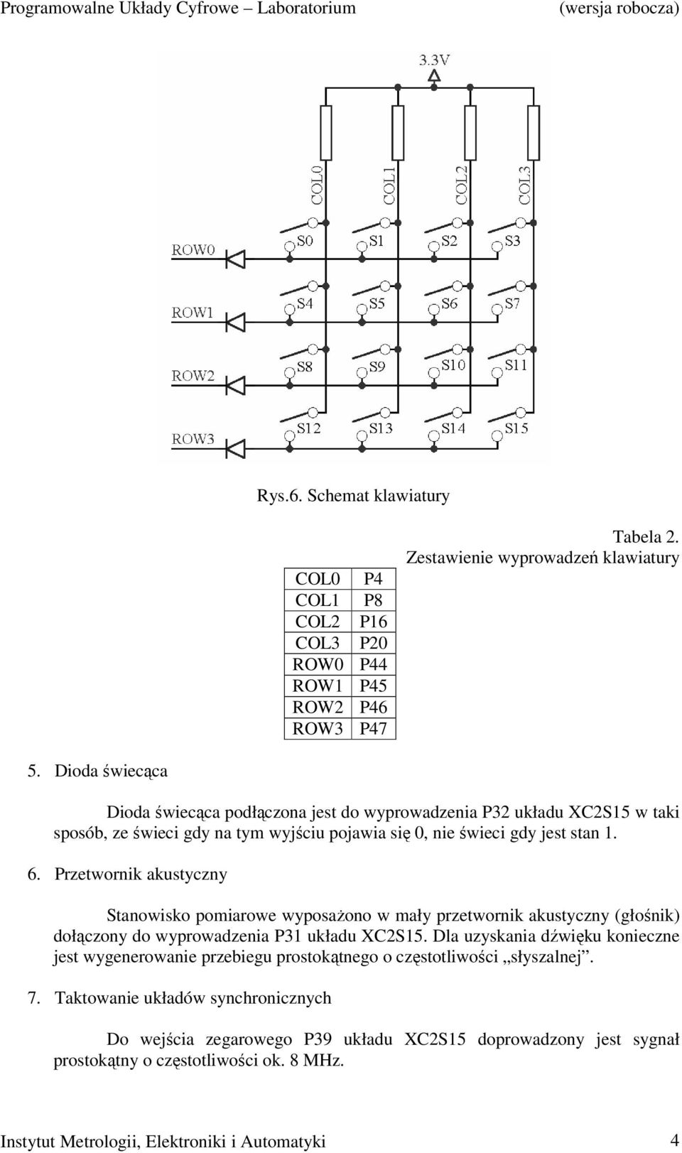 Przetwornik akustyczny Stanowisko pomiarowe wyposażono w mały przetwornik akustyczny (głośnik) dołączony do wyprowadzenia P31 układu XC2S15.