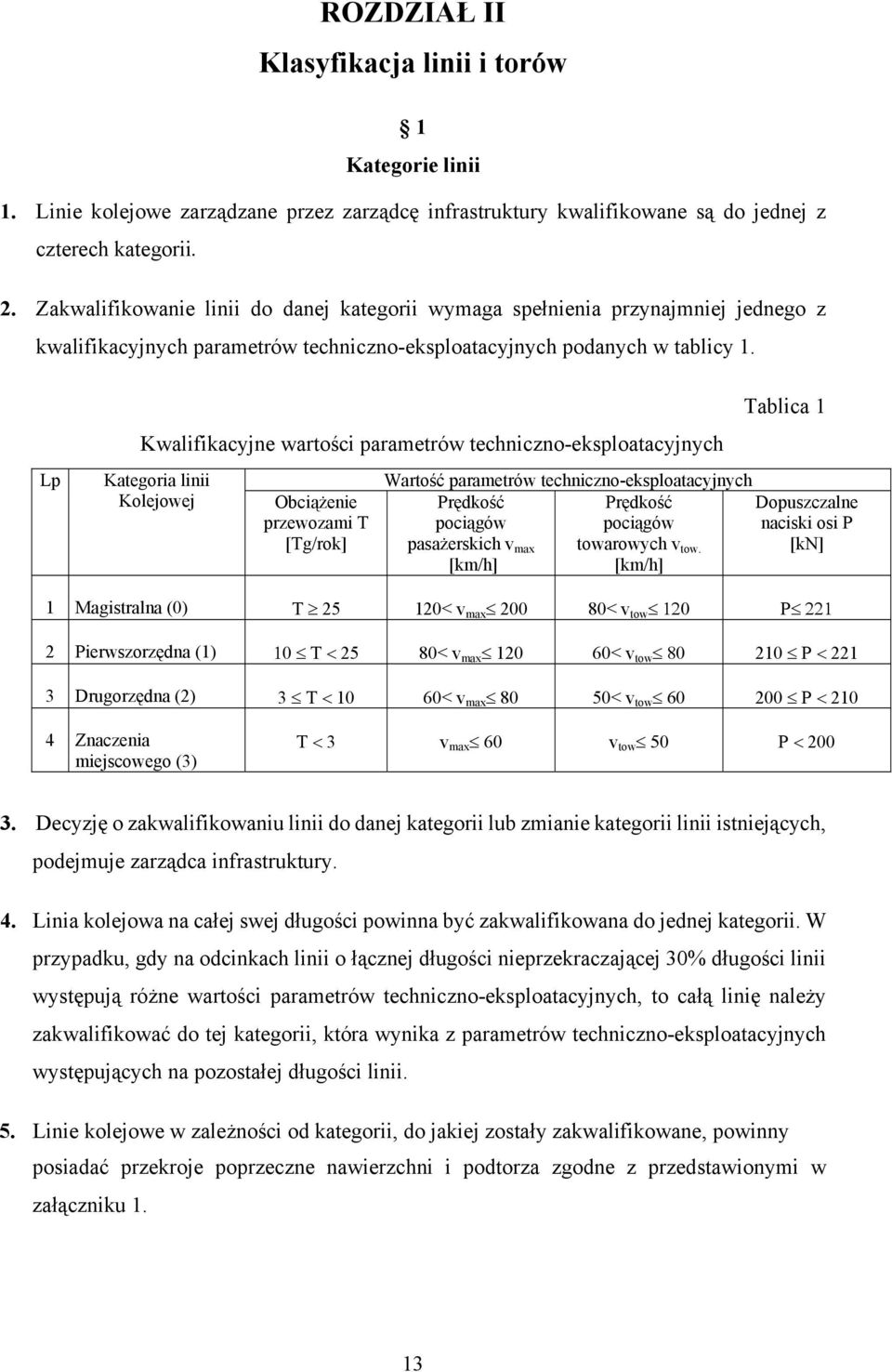 Lp Kwalifikacyjne wartości parametrów techniczno-eksploatacyjnych Kategoria linii Kolejowej Obciążenie przewozami T [Tg/rok] Tablica 1 Wartość parametrów techniczno-eksploatacyjnych Prędkość Prędkość