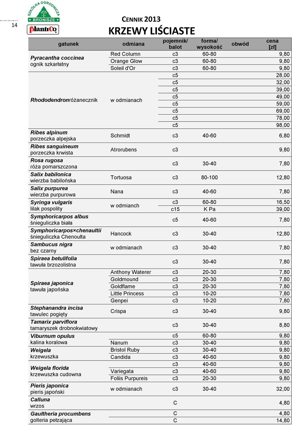 betulifolia tawuła brzozolistna Spiraea japonica tawuła japońska Stephanandra incisa tawulec pogięty Tamarix parviflora tamaryszek drobnokwiatowy Viburnum opulus kalina koralowa Weigela krzewuszka