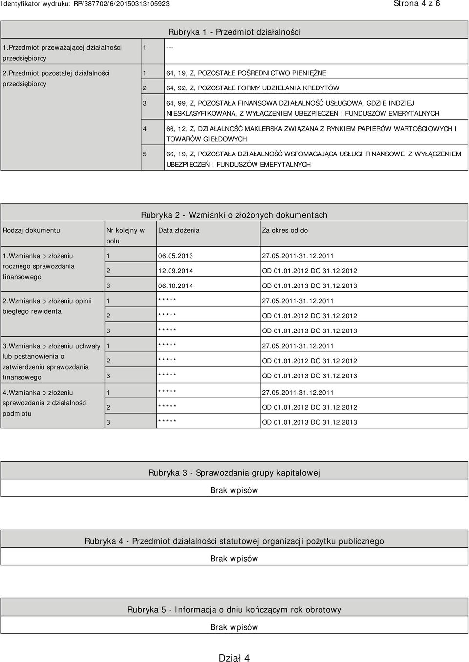 USŁUGOWA, GDZIE INDZIEJ SKLASYFIKOWANA, Z WYŁĄCZEM UBEZPIECZEŃ I FUNDUSZÓW EMERYTALNYCH 4 66, 12, Z, DZIAŁALNOŚĆ MAKLERSKA ZWIĄZANA Z RYNKIEM PAPIERÓW WARTOŚCIOWYCH I TOWARÓW GIEŁDOWYCH 5 66, 19, Z,