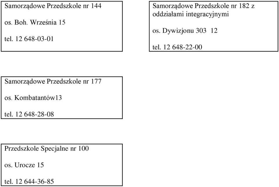 os. Dywizjonu 303 12 tel. 12 648-22-00 Samorządowe Przedszkole nr 177 os.