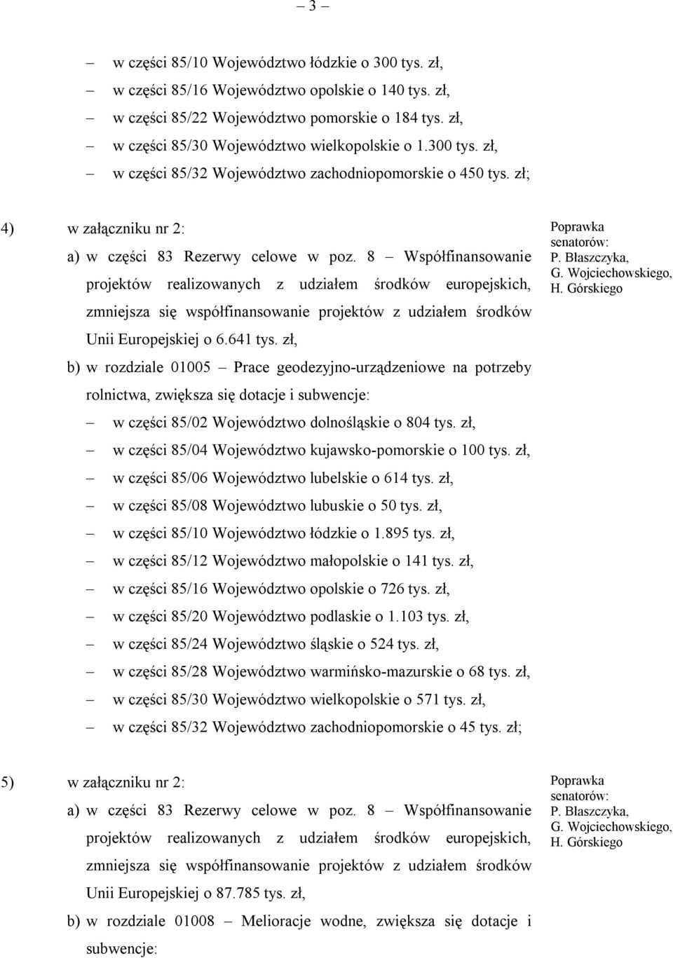 zł, b) w rozdziale 01005 Prace geodezyjno-urządzeniowe na potrzeby rolnictwa, zwiększa się dotacje i subwencje: w części 85/02 Województwo dolnośląskie o 804 tys.