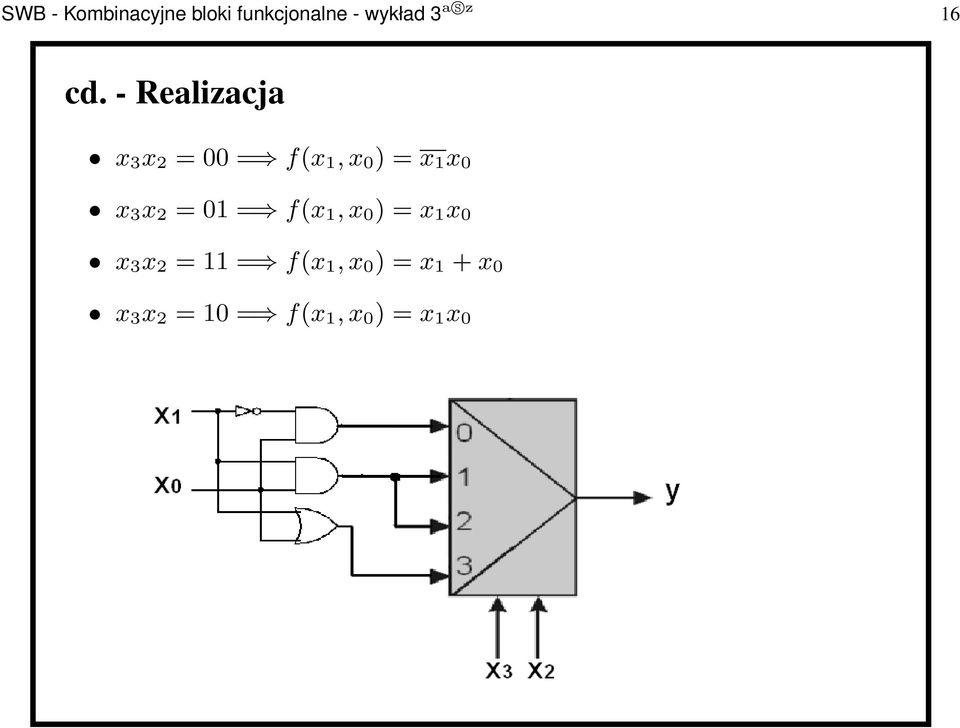 - Realizacja x 3 x 2 =00= f(x 1,x 0 )=x 1 x 0 x 3 x