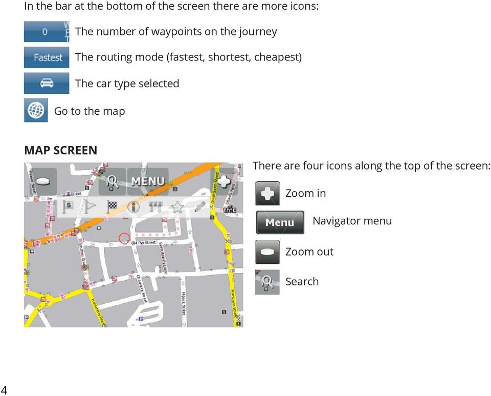 shortest, cheapest) The car type selected Go to the map MAP SCREEN