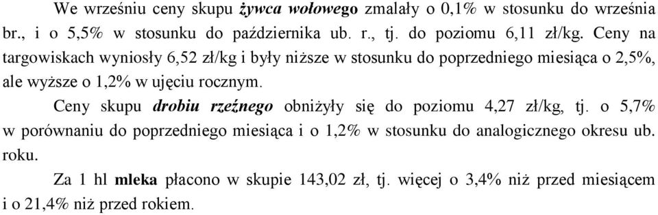 Ceny na targowiskach wyniosły 6,52 zł/kg i były niższe w stosunku do poprzedniego miesiąca o 2,5%, ale wyższe o 1,2% w ujęciu rocznym.