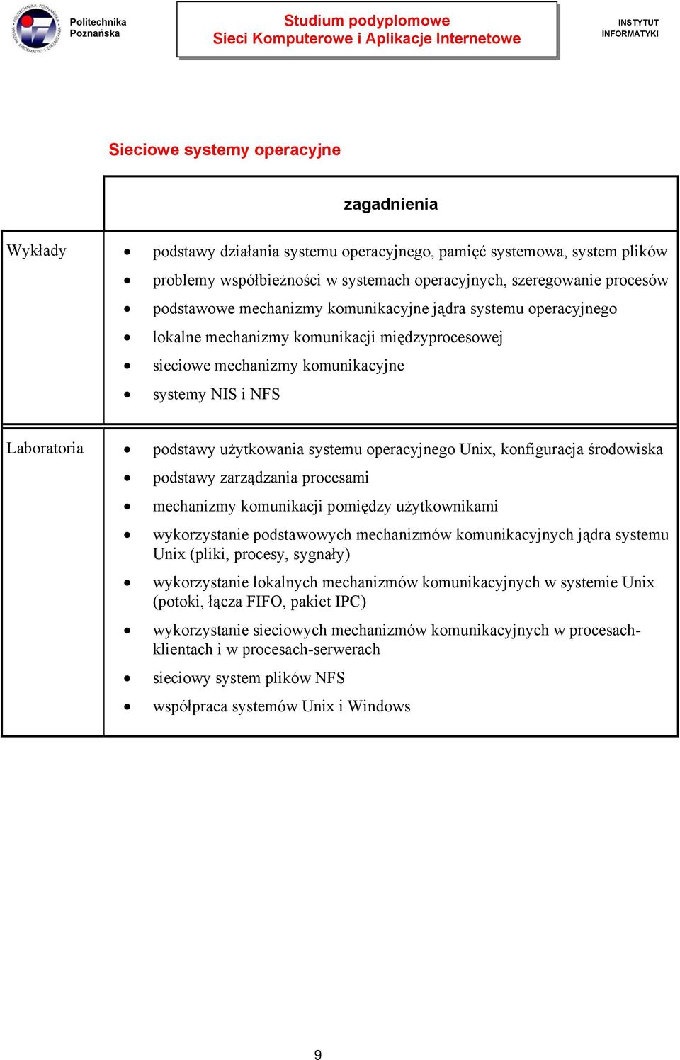 operacyjnego Unix, konfiguracja środowiska podstawy zarządzania procesami mechanizmy komunikacji pomiędzy użytkownikami wykorzystanie podstawowych mechanizmów komunikacyjnych jądra systemu Unix