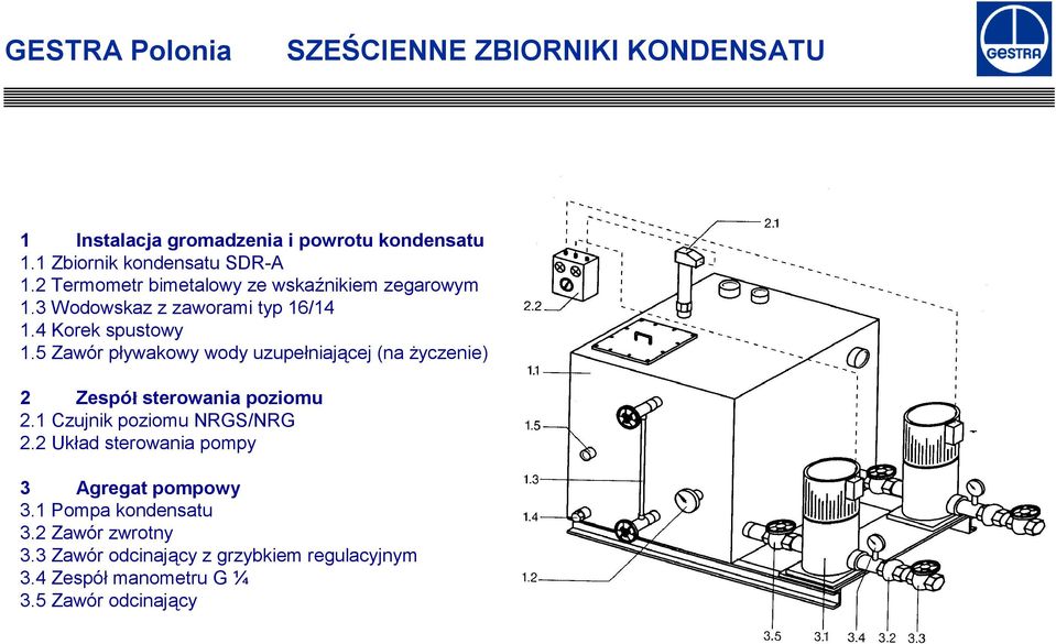 5 Zawór pływakowy wody uzupełniającej (na życzenie) 2 Zespół sterowania poziomu 2.1 Czujnik poziomu NRGS/NRG 2.