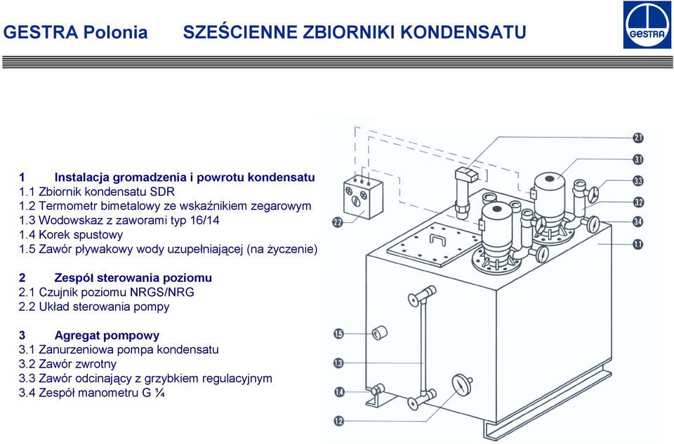 5 Zawór pływakowy wody uzupełniającej (na życzenie) 2 Zespół sterowania poziomu 2.1 Czujnik poziomu NRGS/NRG 2.