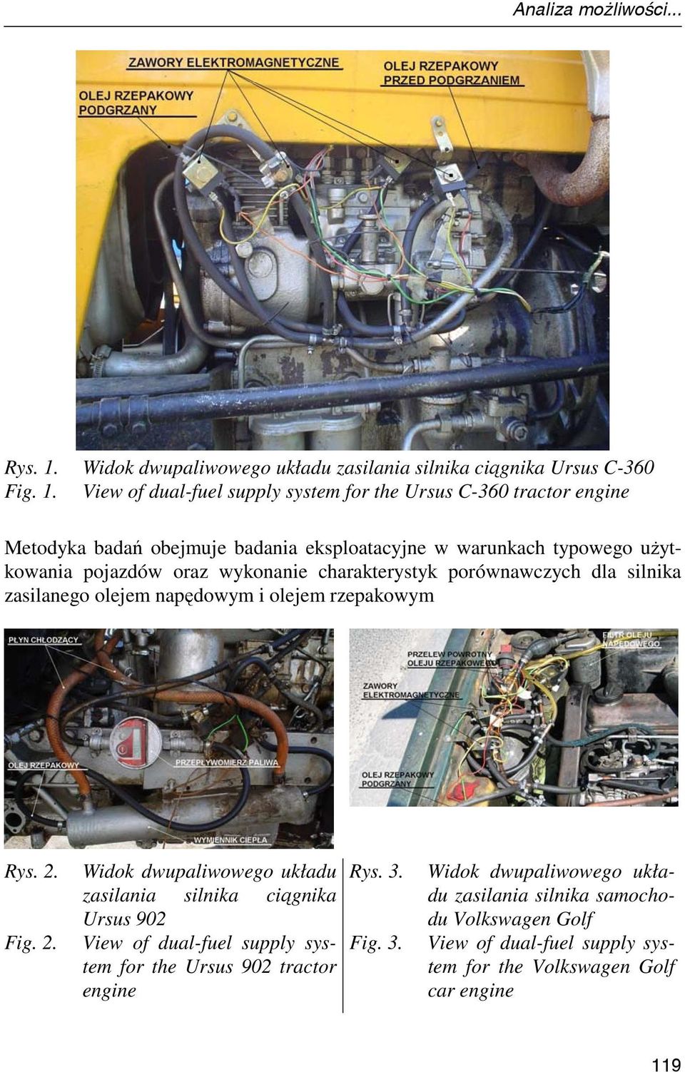 View of dual-fuel supply system for the Ursus C-36 tractor engine Metodyka badań obejmuje badania eksploatacyjne w warunkach typowego uŝytkowania pojazdów oraz