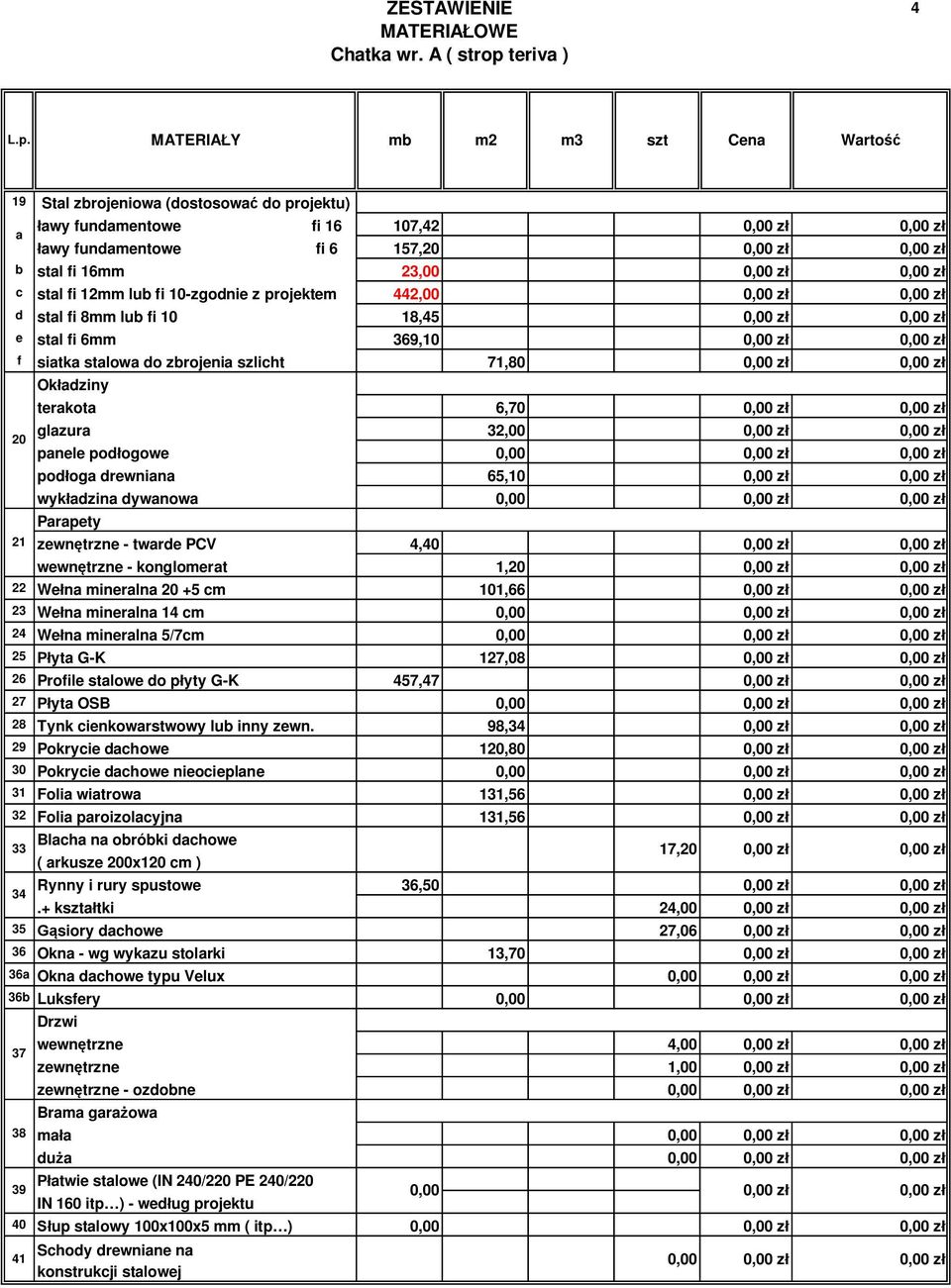 21 zewn trzne - twarde PCV 4,40 wewn trzne - konglomerat 1,20 22 We na mineralna 20 +5 cm 101,66 23 We na mineralna 14 cm 24 We na mineralna 5/7cm 25 yta G-K 127,08 26 Profile stalowe do p yty G-K