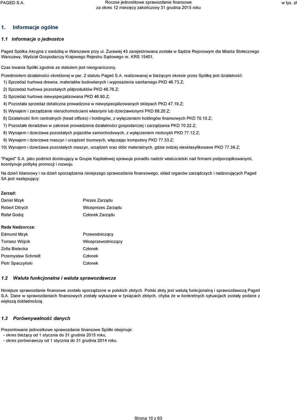 nieograniczony. Przedmiotem działalności określonej w par. 2 statutu Paged S.A.