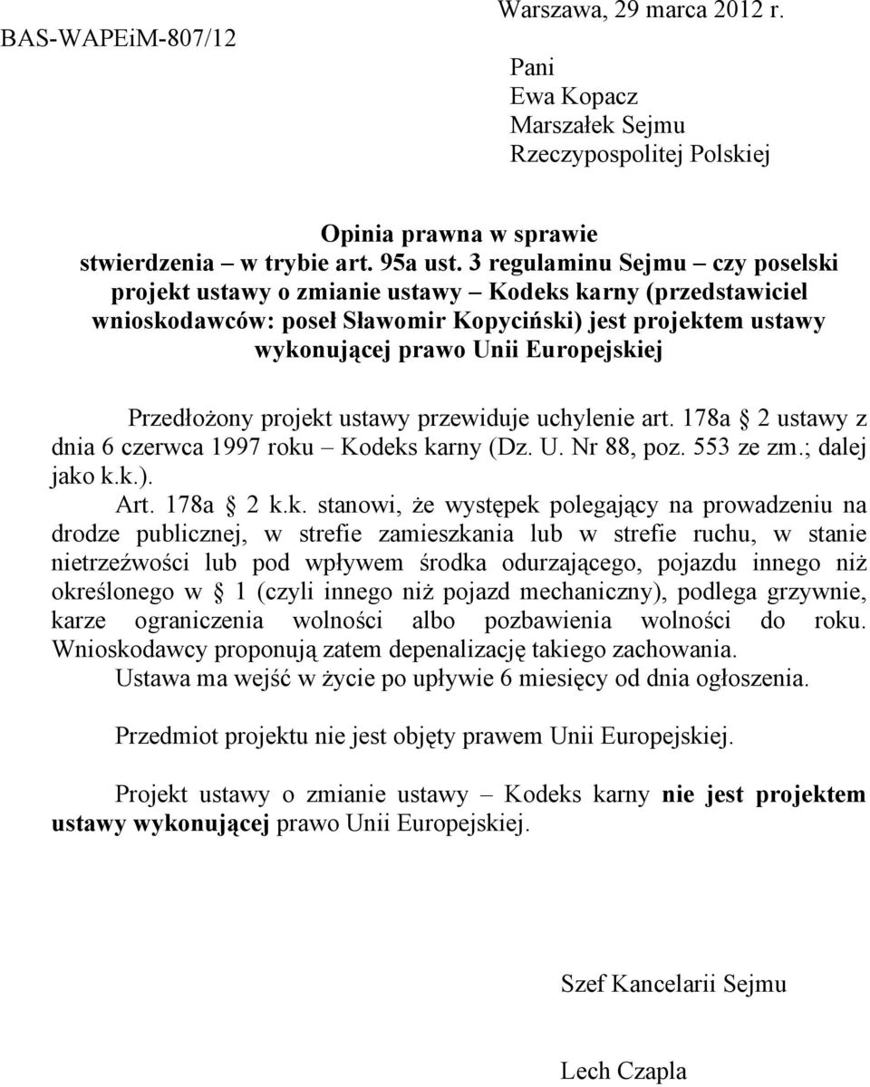 Przedłożony projekt