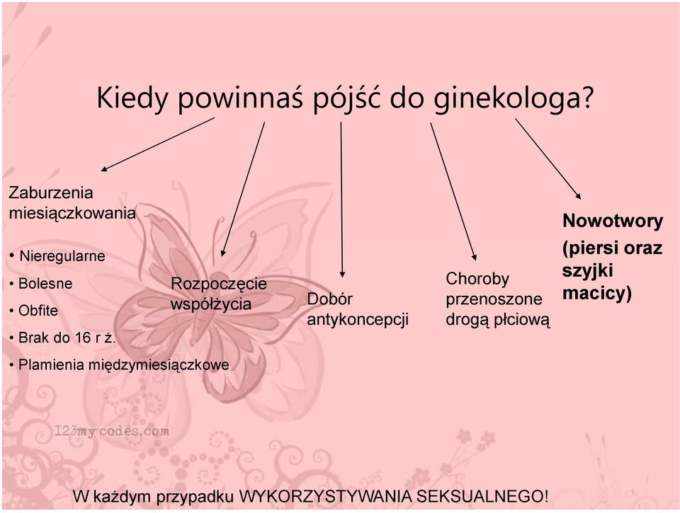 Rozpoczęcie współżycia Dobór antykoncepcji Choroby przenoszone drogą