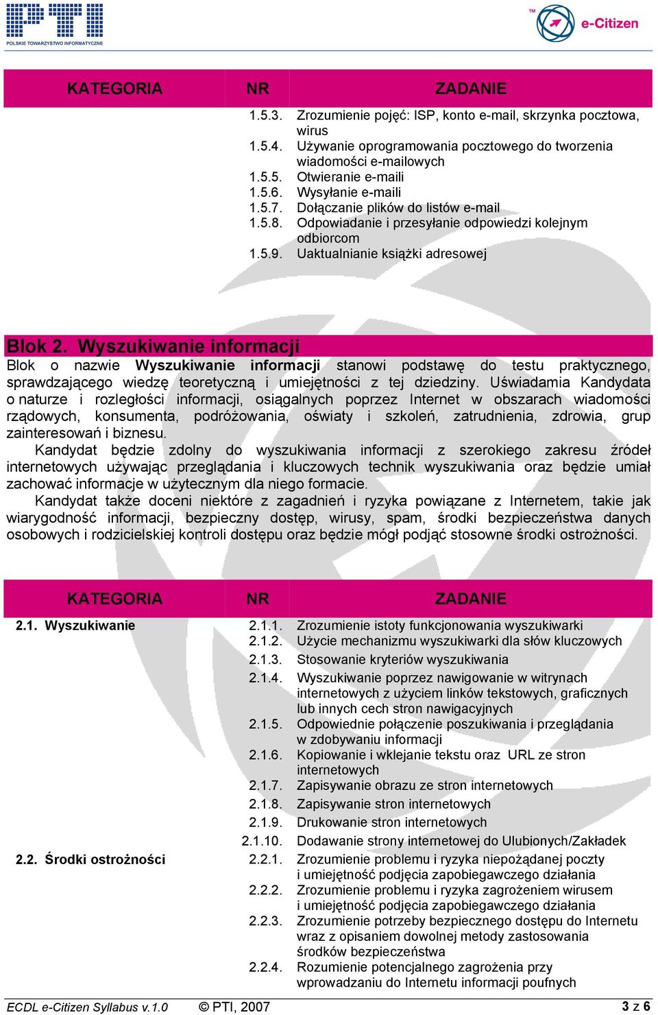 Wyszukiwanie informacji Blok o nazwie Wyszukiwanie informacji stanowi podstawę do testu praktycznego, sprawdzającego wiedzę teoretyczną i umiejętności z tej dziedziny.