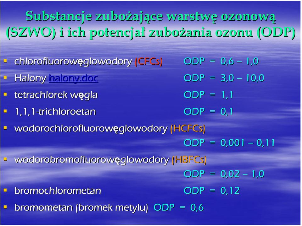 doc tetrachlorekek węgla 1,1,1-trichloroetan DP = 0,6 1,0 DP = 3,0 10,0 DP = 1,1 DP = 0,1