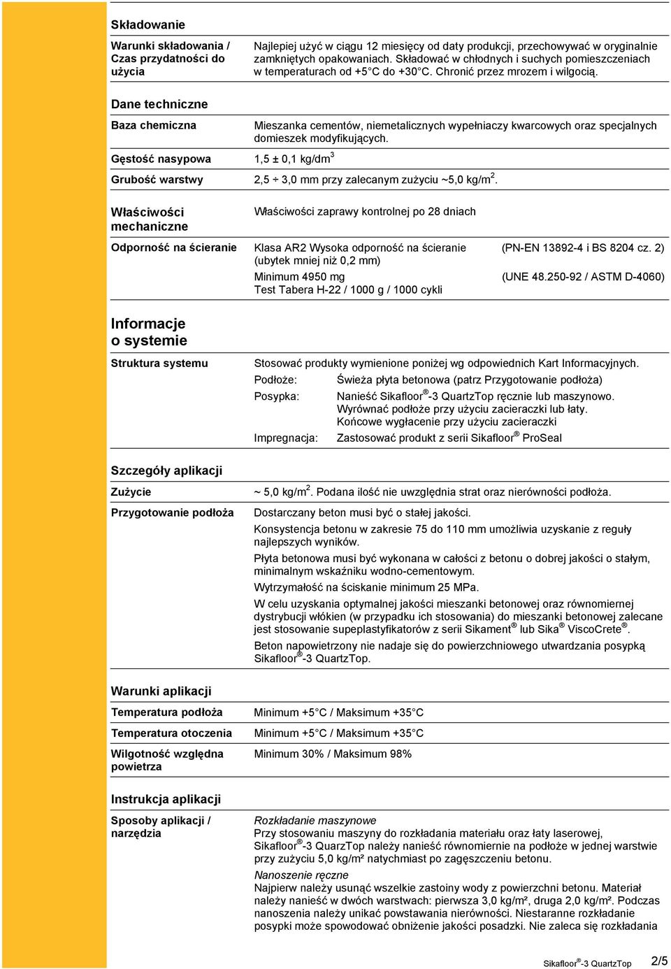 Dane techniczne Baza chemiczna Gęstość nasypowa 1,5 ± 0,1 kg/dm 3 Mieszanka cementów, niemetalicznych wypełniaczy kwarcowych oraz specjalnych domieszek modyfikujących.