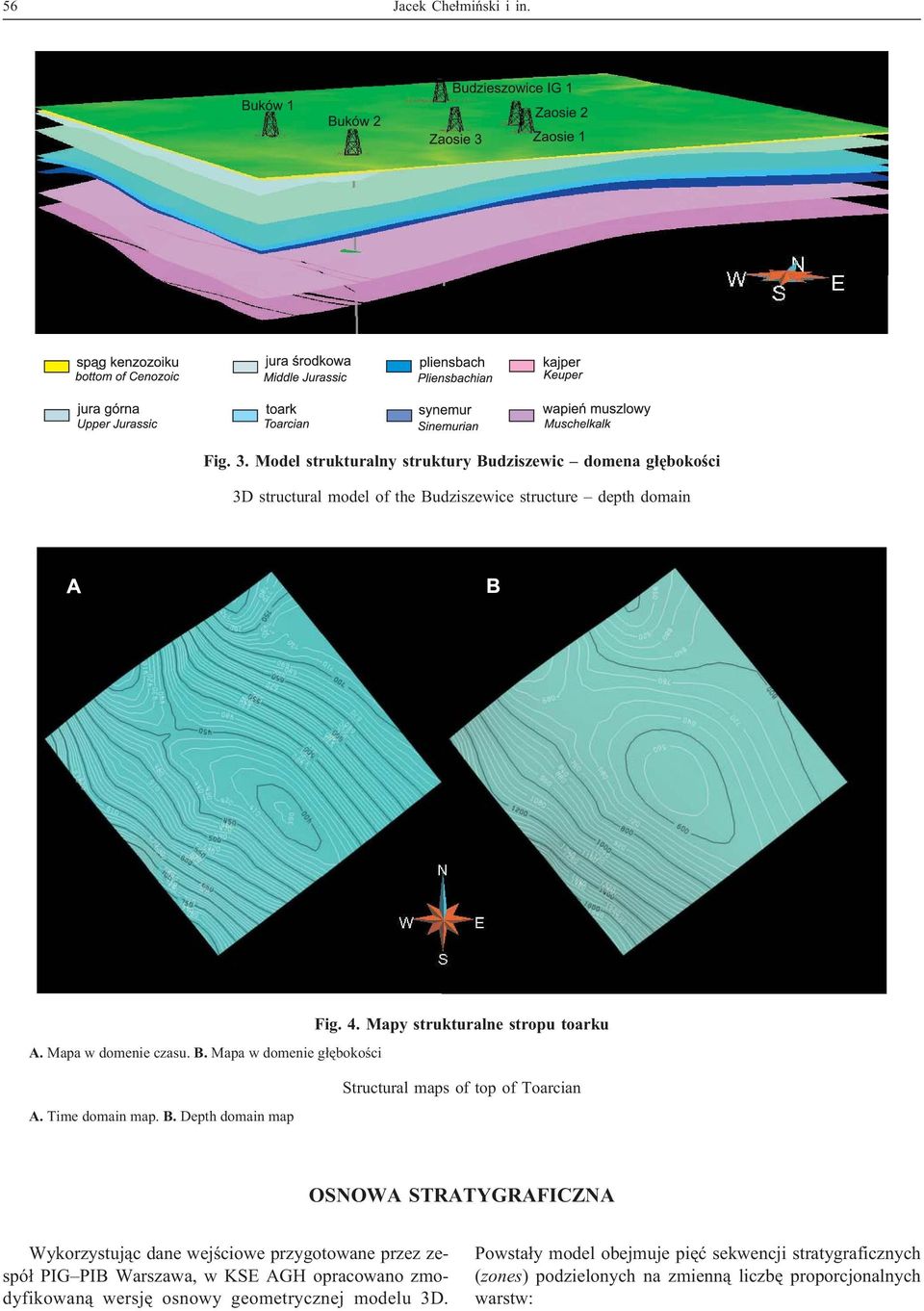 4. Mapy strukturalne stropu toarku A. Time domain map. B.