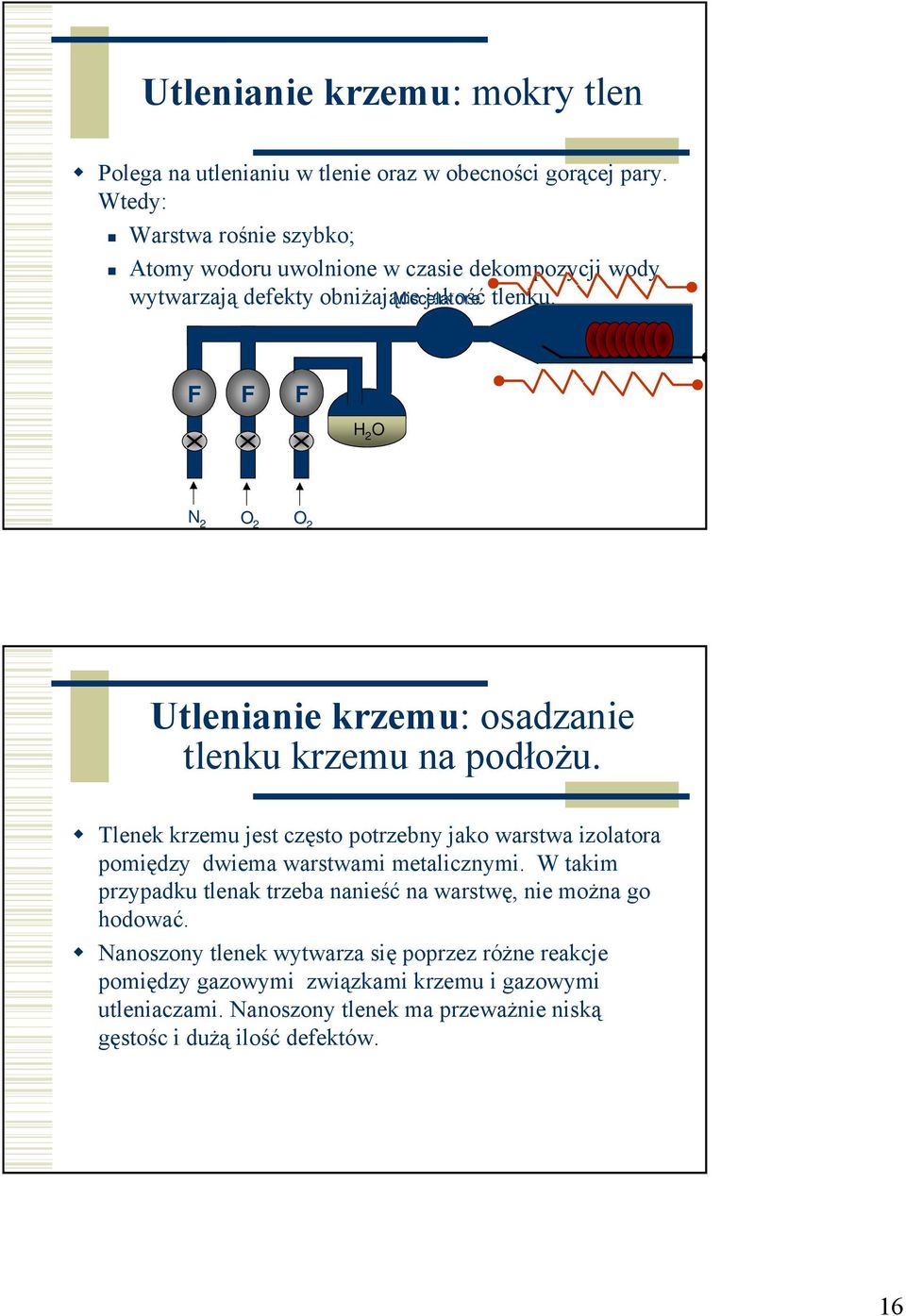 F F F H 2 O N 2 O 2 O 2 Utlenianie krzemu: osadzanie tlenku krzemu na podłożu.