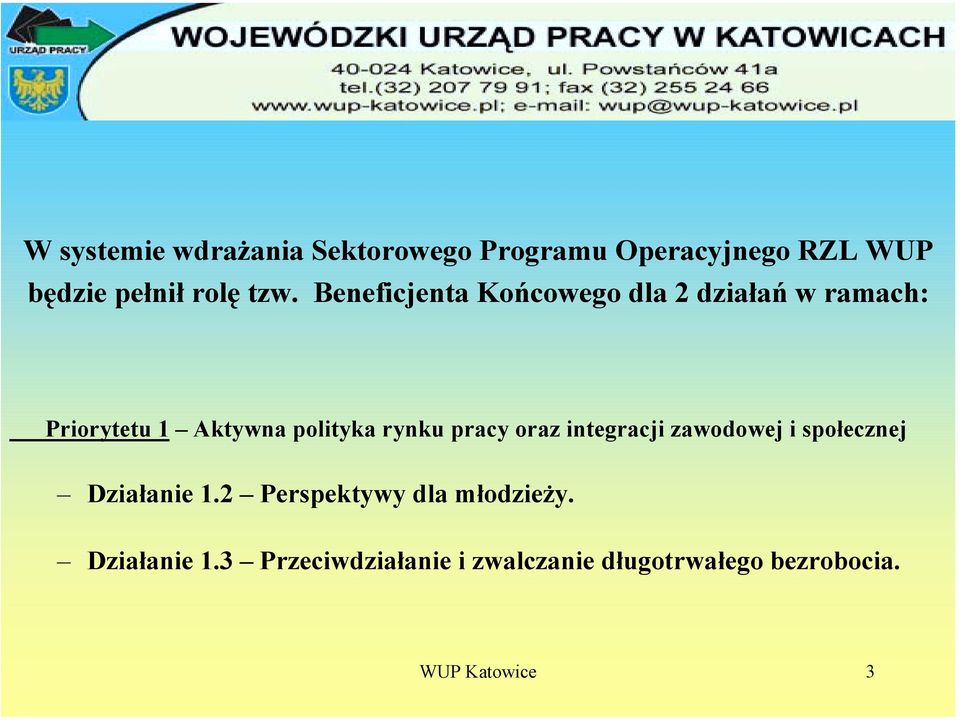 rynku pracy oraz integracji zawodowej i społecznej Działanie 1.