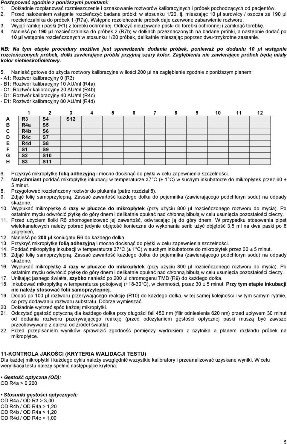 Wstępne rozcieńczenie próbek daje czerwone zabarwienie roztworu. 3. Wyjąć ramkę i paski (R1) z torebki ochronnej. Odłożyć nieużywane paski do torebki ochronnej i zamknąć torebkę. 4.