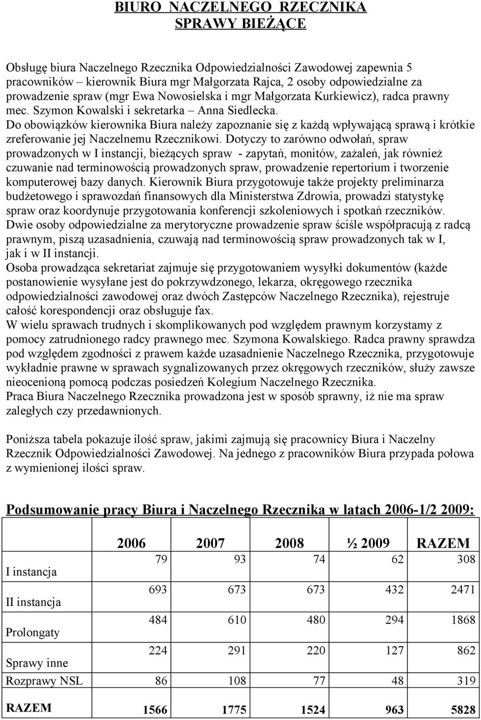 Do obowiązków kierownika Biura należy zapoznanie się z każdą wpływającą sprawą i krótkie zreferowanie jej Naczelnemu Rzecznikowi.