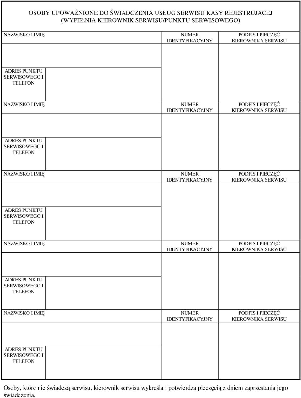 SERWISOWEGO) Osoby, które nie świadczą serwisu, kierownik