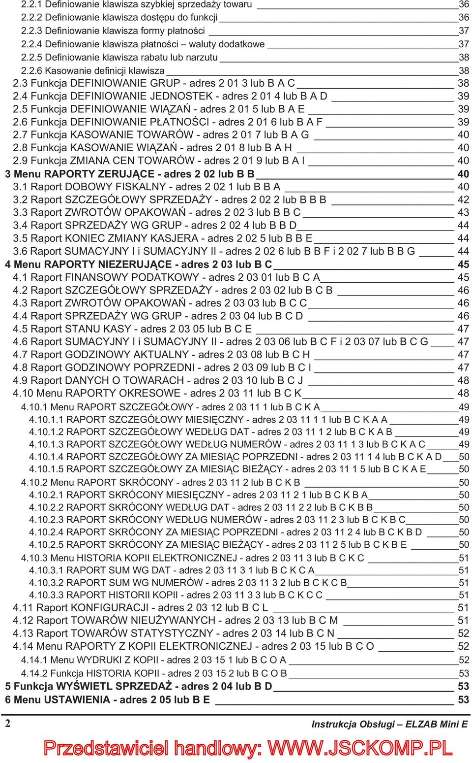 4 Funkcja DEFINIOWANIE JEDNOSTEK - adres 2 01 4 lub B A D 39 2.5 Funkcja DEFINIOWANIE WIZA - adres 2 01 5 lub B A E 39 2.6 Funkcja DEFINIOWANIE PATNOCI - adres 2 01 6 lub B A F 39 2.