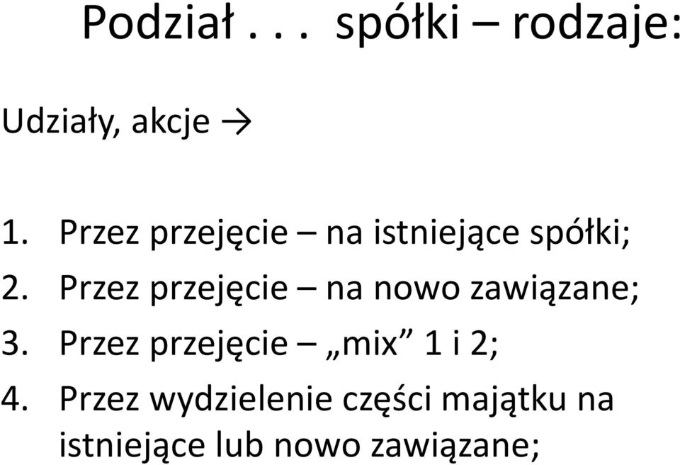 Przez przejęcie na nowo zawiązane; 3.