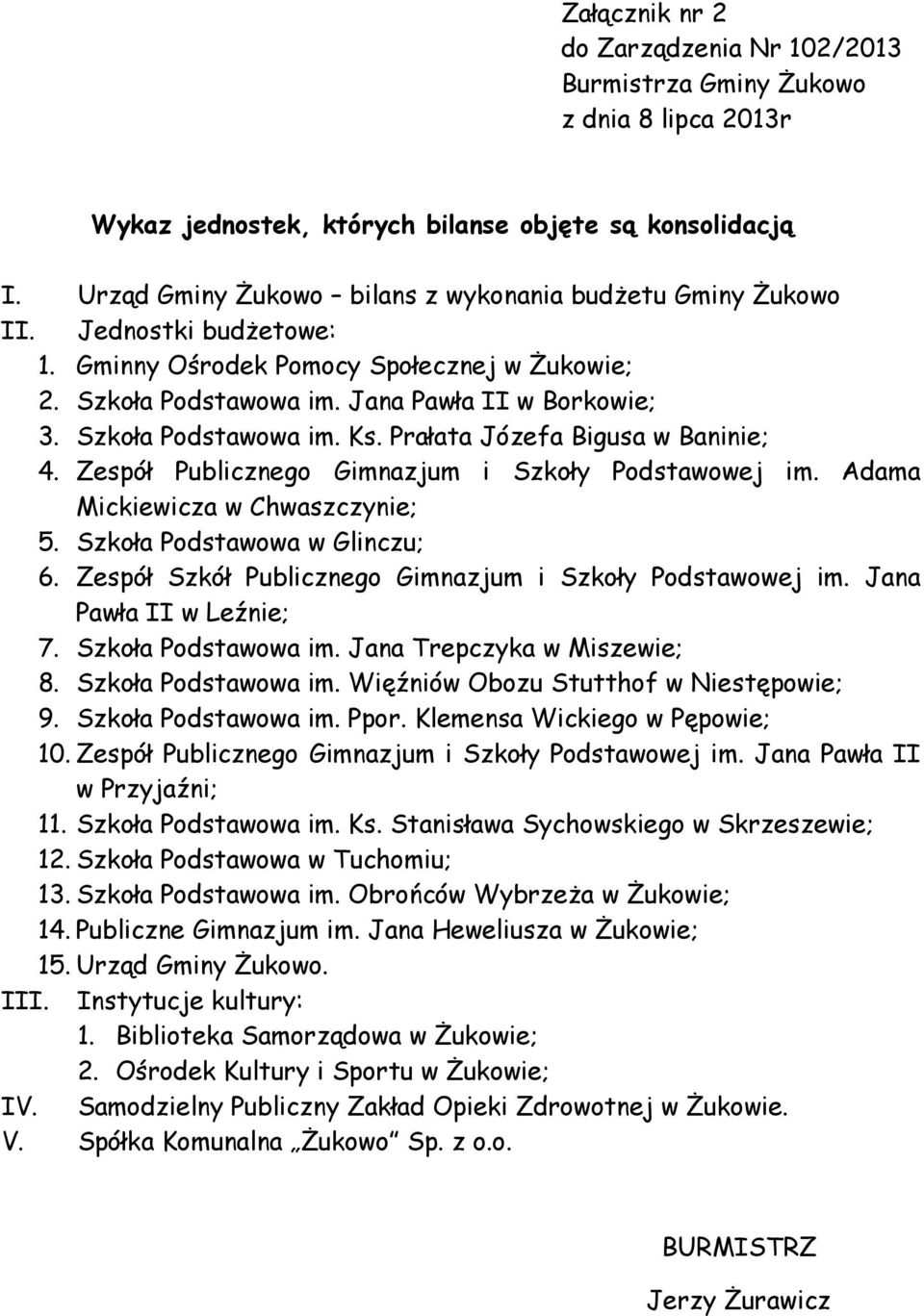 Zespół Publicznego Gimnazjum i Szkoły Podstawowej im. Adama Mickiewicza w Chwaszczynie; 5. Szkoła Podstawowa w Glinczu; 6. Zespół Szkół Publicznego Gimnazjum i Szkoły Podstawowej im.