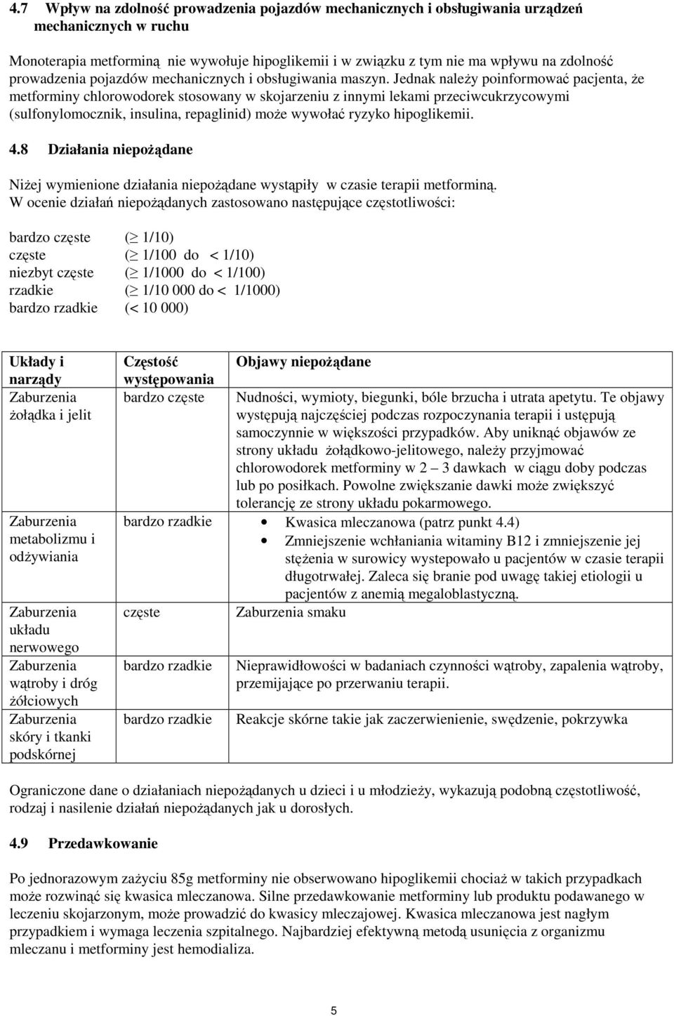 Jednak należy poinformować pacjenta, że metforminy chlorowodorek stosowany w skojarzeniu z innymi lekami przeciwcukrzycowymi (sulfonylomocznik, insulina, repaglinid) może wywołać ryzyko hipoglikemii.