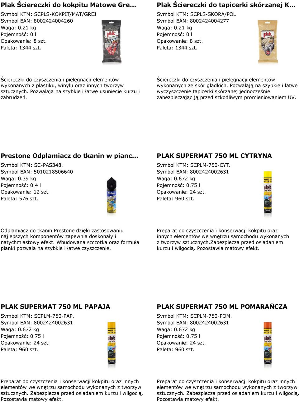 Ściereczki do czyszczenia i pielęgnacji elementów wykonanych z plastiku, winylu oraz innych tworzyw sztucznych. Pozwalają na szybkie i łatwe usunięcie kurzu i zabrudzeń.