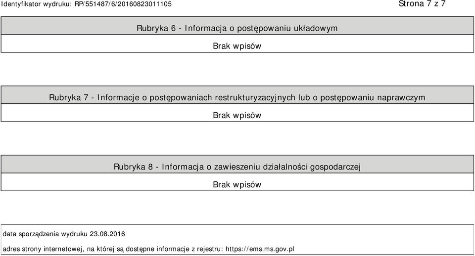 Informacja o zawieszeniu działalności gospodarczej data sporządzenia wydruku 23.08.