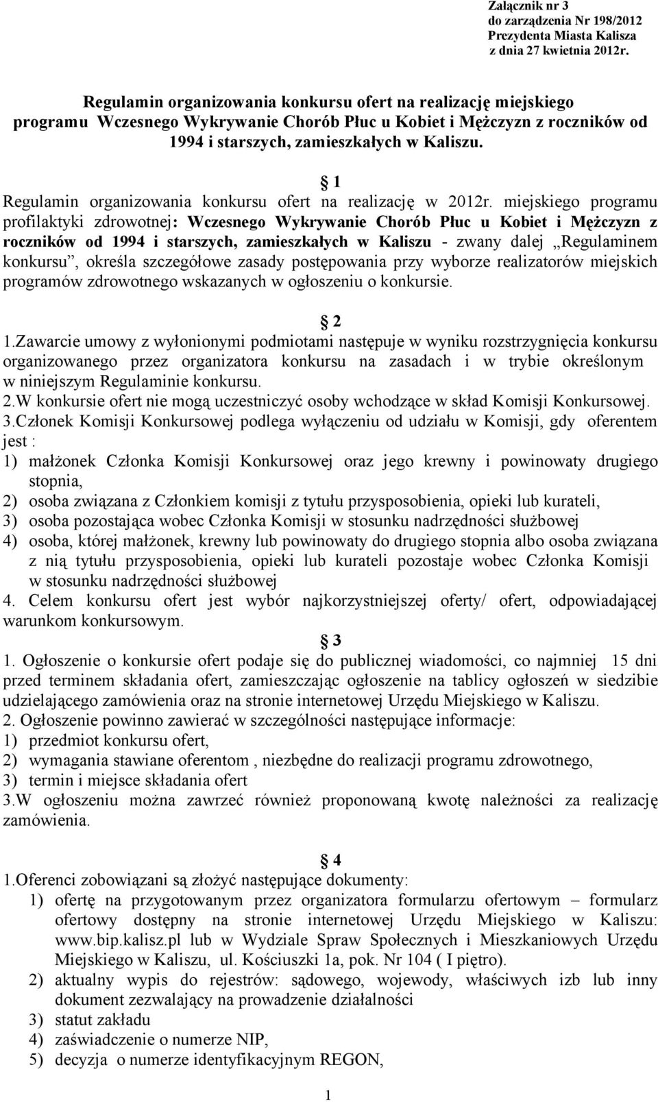 1 Regulamin organizowania konkursu ofert na realizację w 2012r.